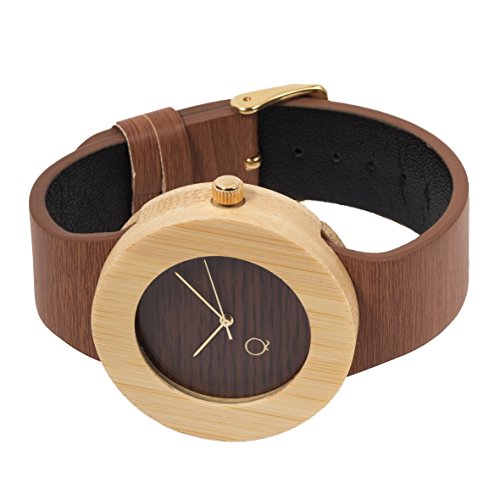seQoya - Baobab | Reloj de Madera con Esfera de Madera y Correa de Piel ecológica simulando Madera Estampada | Reloj Hombre y Mujer | Diseño único y Original