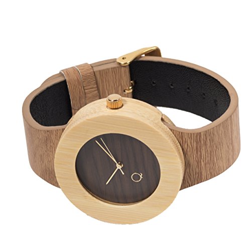 seQoya - Crooked | Reloj de Madera con Esfera de Madera y Correa de Piel ecológica simulando Madera Estampada | Reloj Hombre y Mujer | Diseño único y Original