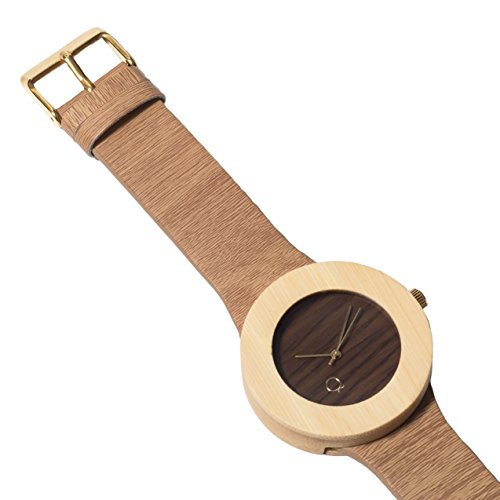 seQoya - Crooked | Reloj de Madera con Esfera de Madera y Correa de Piel ecológica simulando Madera Estampada | Reloj Hombre y Mujer | Diseño único y Original