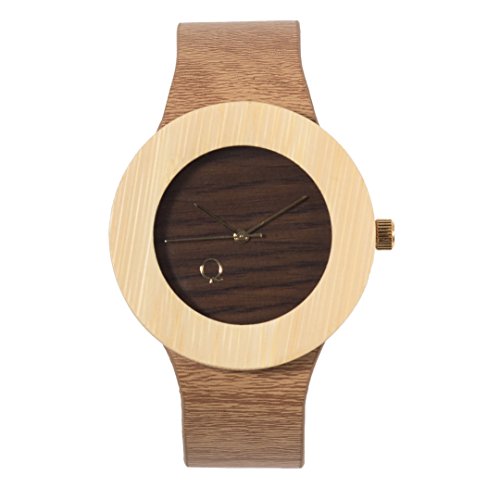 seQoya - Crooked | Reloj de Madera con Esfera de Madera y Correa de Piel ecológica simulando Madera Estampada | Reloj Hombre y Mujer | Diseño único y Original