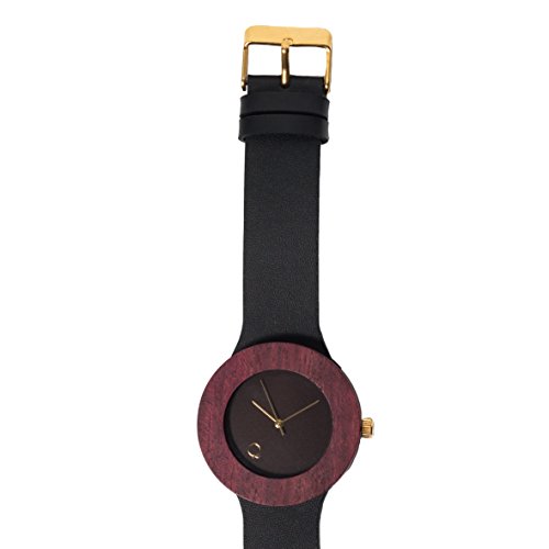 seQoya - Purple Heart| Reloj de Madera con Esfera de Madera y Correa de Piel ecológica simulando Madera Estampada | Reloj Hombre y Mujer | Diseño único y Original