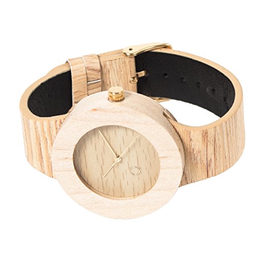 seQoya - Stone | Reloj de Madera con Esfera de Madera y Correa de Piel ecológica simulando Madera Estampada | Reloj Hombre y Mujer | Diseño único y Original
