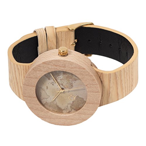 seQoya - Stone Traveller | Reloj de Madera con Esfera de Madera y Correa de Piel ecológica simulando Madera Estampada | Reloj Hombre y Mujer | Diseño único y Original