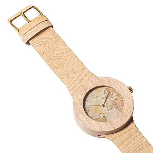 seQoya - Stone Traveller | Reloj de Madera con Esfera de Madera y Correa de Piel ecológica simulando Madera Estampada | Reloj Hombre y Mujer | Diseño único y Original