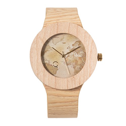 seQoya - Stone Traveller | Reloj de Madera con Esfera de Madera y Correa de Piel ecológica simulando Madera Estampada | Reloj Hombre y Mujer | Diseño único y Original