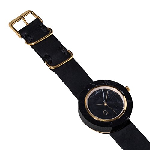 seQoya · Volcano | Reloj de Piedra Hecho con mármol Negro con Esfera de mármol Negro y Correa de Piel ecológica | Reloj Hombre y Mujer | Diseño único y Original