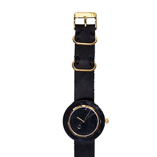 seQoya · Volcano | Reloj de Piedra Hecho con mármol Negro con Esfera de mármol Negro y Correa de Piel ecológica | Reloj Hombre y Mujer | Diseño único y Original