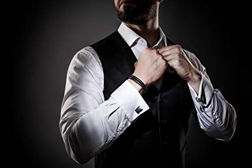 SERASAR 17cm Negro Pulsera de Cuero Hombre Chico Pulseras Hombres Brazalete Brazaletes Pulso Muñequera Muñequeras Bisuteria Bisutería Joyeria Nudos Cuerda Cuerdas Bracelet Men Jewellery Unisex Ancha