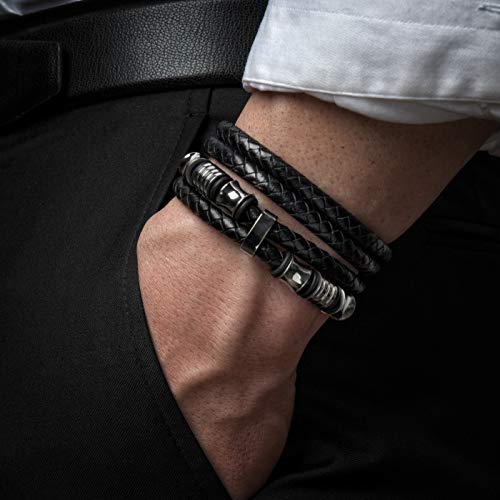 SERASAR 17cm Plata Pulsera de Cuero Hombre Chico Pulseras Hombres Brazalete Brazaletes Pulso Muñequera Muñequeras Bisuteria Bisutería Joyeria Nudos Cuerda Cuerdas Bracelet Men Jewellery Unisex Ancha