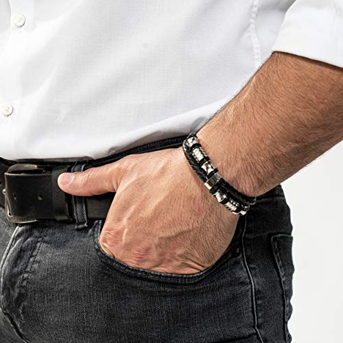 SERASAR 17cm Plata Pulsera de Cuero Hombre Chico Pulseras Hombres Brazalete Brazaletes Pulso Muñequera Muñequeras Bisuteria Bisutería Joyeria Nudos Cuerda Cuerdas Bracelet Men Jewellery Unisex Ancha