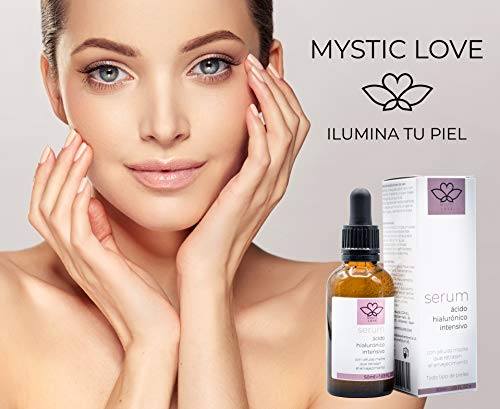 Serum Facial de Acido Hialuronico Puro ORGANICO Vegano I Celulas madre de manzana liposomadas + Extracto de Ginkgo I Hidratante facial, cuello y escote, antiarrugas I Dia y noche I 50ml Mystic Love