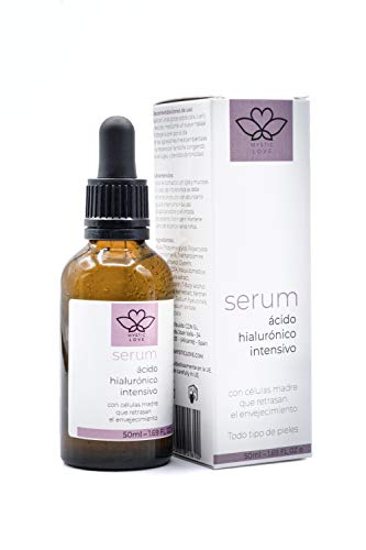 Serum Facial de Acido Hialuronico Puro ORGANICO Vegano I Celulas madre de manzana liposomadas + Extracto de Ginkgo I Hidratante facial, cuello y escote, antiarrugas I Dia y noche I 50ml Mystic Love