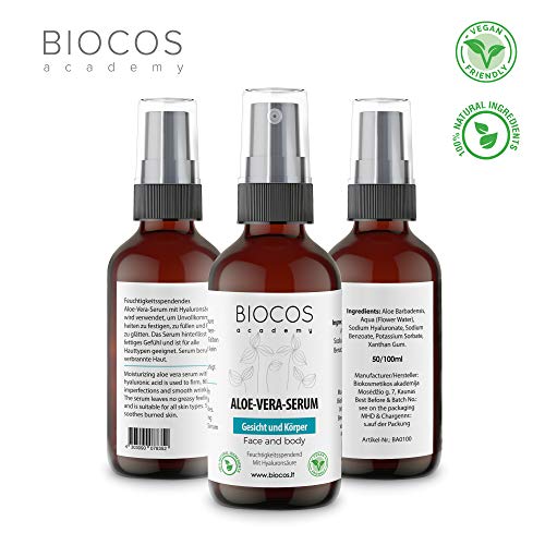 Sérum facial orgánico con aloe vera y ácido hialurónico - sérum contra el envejecimiento, acné, arrugas - apto para pieles grasas, sensibles y secas - 50ml