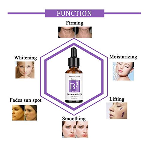 Serum Facial, Pure 5% Niacinamide Vitamina E y Acido Hialurónico Face Serum Whitening Crema Reafirmante Hidratante Antiarrugas