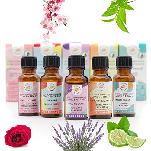 Set 5 Aceite Ambientador Hidrosoluble Especial Aromaterápia (Feel Relaxed, Sensual Amber, Inner Peace, Sakura, Spirit Balance) 5x15ml