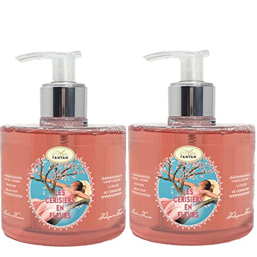 Set de 2 Jabónes De Manos Liquido 2x300 ml Con Flor De Cerezo/Un Air d'Antan®/ Jabón De Marsella Liquido/Jabon De Manos Con Aceite De Oliva y Aceite De Coco/Jabon Manos Liquido
