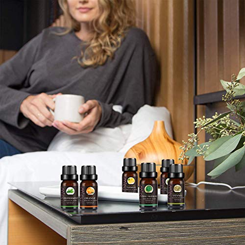 Set de aceites esenciales, Aceites Aromaterapia, Aceites Esenciales, Aceite perfumado, 100% Natural Puro Aromaterapia Aceite Aromático, 6 x 10 ml para Humidificador y Difusor Aroma