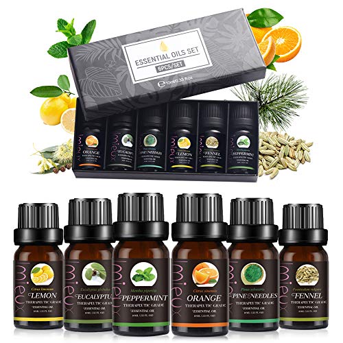 Set de aceites esenciales, Aceites Aromaterapia, Aceites Esenciales, Aceite perfumado, 100% Natural Puro Aromaterapia Aceite Aromático, 6 x 10 ml para Humidificador y Difusor Aroma