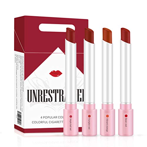 Set de paquete de lápiz labial de cigarrillo mate, 4 colores Tubo de lápiz labial mate resistente al agua mate de larga duración Maquillaje de labios rojos desnudos