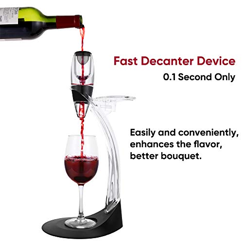 Set de regalo de aireador de vino Tomoral Deluxe – Kit de accesorios de vino con decantador de aireador de vino, torre de almacenamiento, el mejor regalo para amantes del vino y entusiastas (Black)