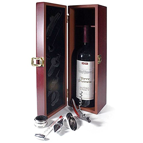 Set de regalo de vino con caja de madera para una botella de vino con juego de accesorios de 6 piezas