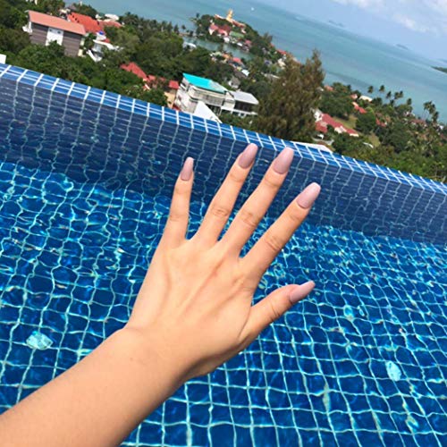 Sethexy 24 piezas Mate Bailarina Puro Color Uñas falsas Ataúd Cobertura total Medio Acrílico Puntas de uñas de arte Para mujeres y niñas(rosado)