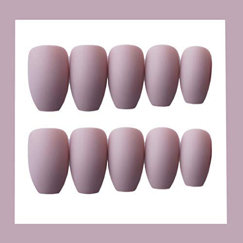 Sethexy 24 piezas Mate Bailarina Puro Color Uñas falsas Ataúd Cobertura total Medio Acrílico Puntas de uñas de arte Para mujeres y niñas(rosado)