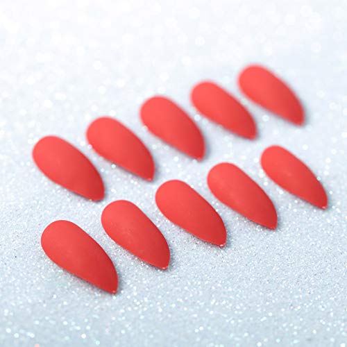 Sethexy 24 piezas Puro Color Mate Agudo Uñas falsas Escarchado Moda Estilete Cobertura total Largo Acrílico Garra Uñas postizas para mujeres y niñas (rojo)