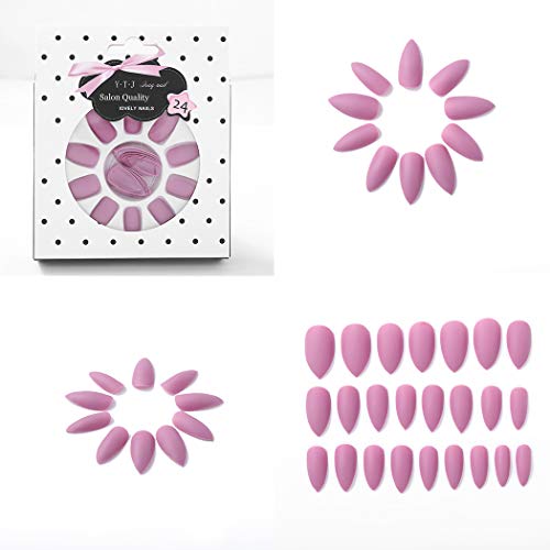 Sethexy 24 piezas Puro Color Mate Agudo Uñas falsas Escarchado Moda Estilete Cobertura total Largo Acrílico Garra Uñas postizas para mujeres y niñas (rosa)