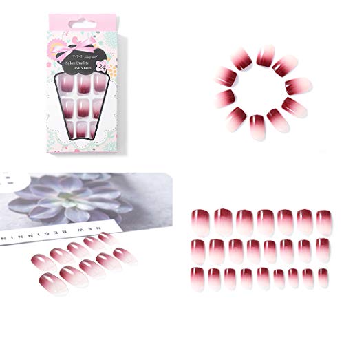 Sethexy Lustroso Uñas falsas Elegante Gradiente Medio Cobertura total Acrílico 24 piezas de uñas falsas para mujeres y niñas