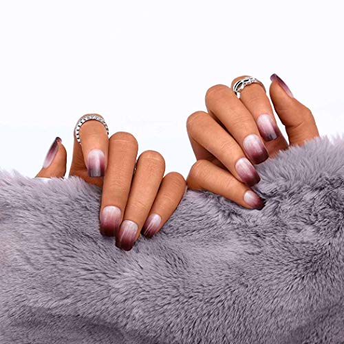 Sethexy Lustroso Uñas falsas Elegante Gradiente Medio Cobertura total Acrílico 24 piezas de uñas falsas para mujeres y niñas