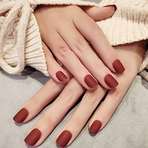 Sethexy Mate Corto Cuadrado Uñas postizas Puro rojo 24 piezas Cobertura total Acrílico Presione en puntas de uñas falsas para Mujer Niños Muchachas