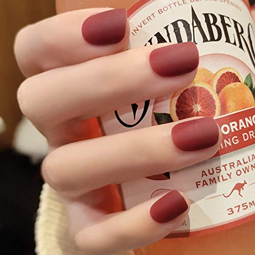 Sethexy Mate Corto Cuadrado Uñas postizas Puro rojo 24 piezas Cobertura total Acrílico Presione en puntas de uñas falsas para Mujer Niños Muchachas