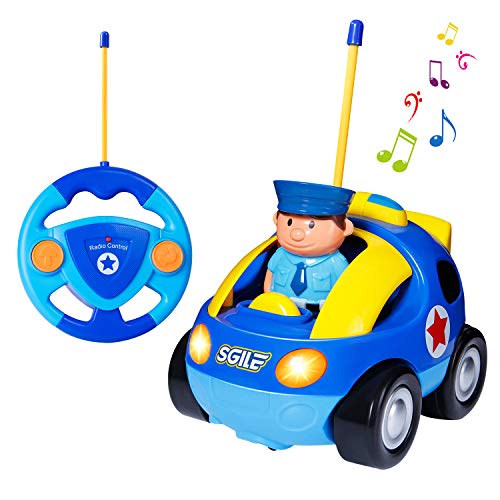 SGILE Coche Teledirigido con Luces y Música, Coche Juguete Bebe de Cartoon, niños 1 2 años (Azul)