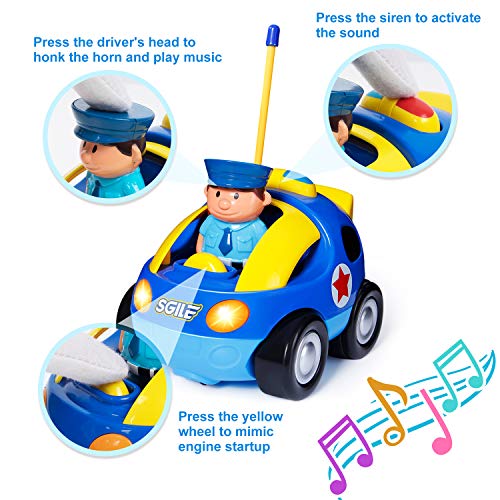 SGILE Coche Teledirigido con Luces y Música, Coche Juguete Bebe de Cartoon, niños 1 2 años (Azul)