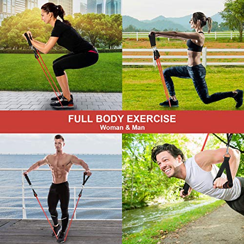 SGODDE Bandas de Resistencia Elásticas, Juego de 13 Piezas Bandas Elásticas Fitness con 5 Tubo de Látex, 4 Manijas, Ancla de Puerta, 2 Correas de Tobillo,Bandas Elasticas Musculacion Fitness, Yoga