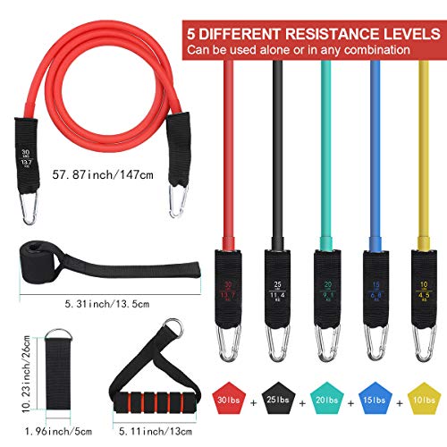 SGODDE Bandas de Resistencia Elásticas, Juego de 13 Piezas Bandas Elásticas Fitness con 5 Tubo de Látex, 4 Manijas, Ancla de Puerta, 2 Correas de Tobillo,Bandas Elasticas Musculacion Fitness, Yoga