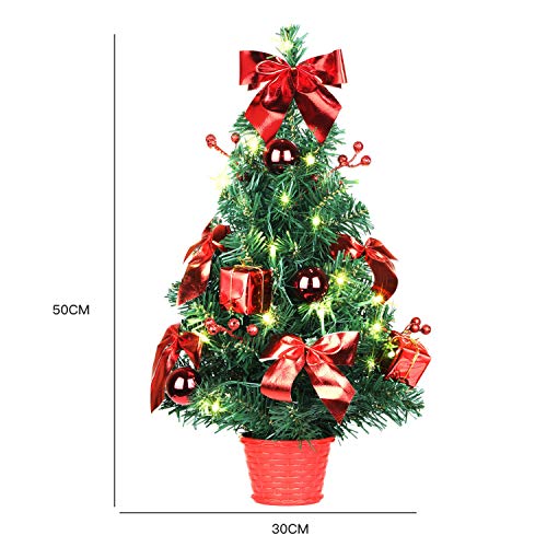 SHareconn Pequeño árbol de Navidad Árbol de Navidad Artificial con luz 30 LED, Decorado, 70 Ramas, para decoración de Escritorio de Oficina en casa, Mini árbol de Navidad 50cm