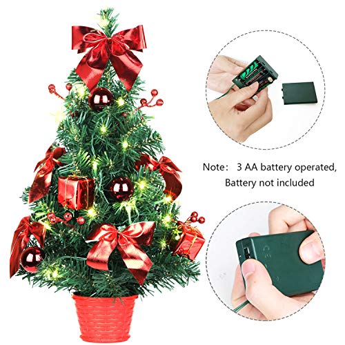 SHareconn Pequeño árbol de Navidad Árbol de Navidad Artificial con luz 30 LED, Decorado, 70 Ramas, para decoración de Escritorio de Oficina en casa, Mini árbol de Navidad 50cm