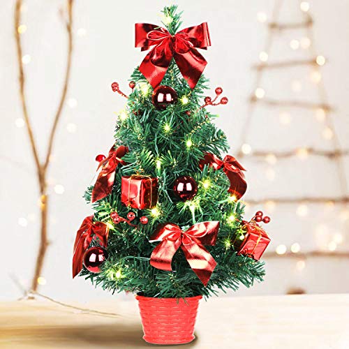 SHareconn Pequeño árbol de Navidad Árbol de Navidad Artificial con luz 30 LED, Decorado, 70 Ramas, para decoración de Escritorio de Oficina en casa, Mini árbol de Navidad 50cm