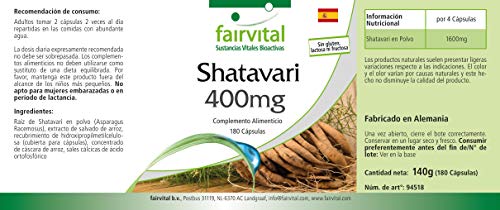 Shatavari 400mg - Asparagus racemosus - VEGANO - Dosis elevada - 180 Cápsulas - Calidad Alemana