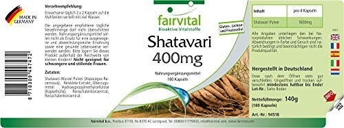 Shatavari 400mg - Asparagus racemosus - VEGANO - Dosis elevada - 180 Cápsulas - Calidad Alemana