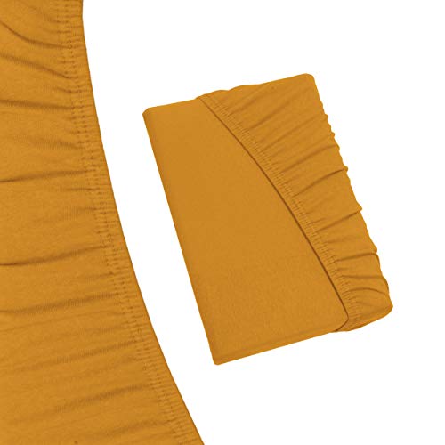SHC Textilien Sábana Bajera Ajustable Jersey para colchones con o sin muelles, Funda de colchón - 4 tamaños y 25 Colores - Algodón 100% - ca. 130g/m² 180x200-200x200 cm Girasol/Caramelo