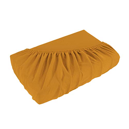 SHC Textilien Sábana Bajera Ajustable Jersey para colchones con o sin muelles, Funda de colchón - 4 tamaños y 25 Colores - Algodón 100% - ca. 130g/m² 180x200-200x200 cm Girasol/Caramelo