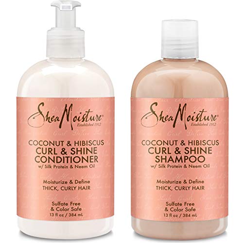 Shea Moisture Coconut & Hibiscus Curl & Shine Shampoo and Conditioner Set W/silk Protein and Neem Oil 13 Oz Bottles by Shea Moisture