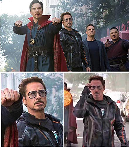 SHEEN KELLY Gafas de sol retro de gama alta Gafas Tony Stark Gafas cuadradas Montura de metal para hombres Mujeres Gafas de sol Iron Man Vuelo Mismo párrafo Transparente Lente Gradiente Gris