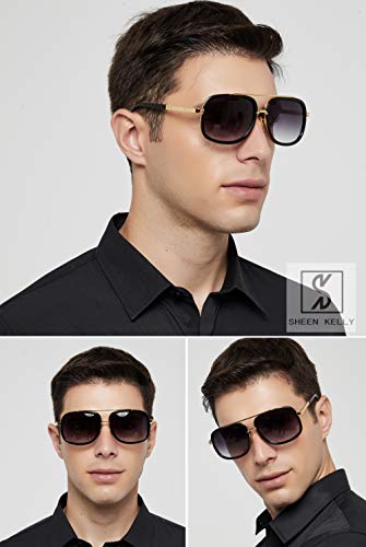 SHEEN KELLY Retro Vintage Baratas para Mujer y Hombre Marco de metal Grandi gafas de sol Metal Pilotos Espejo