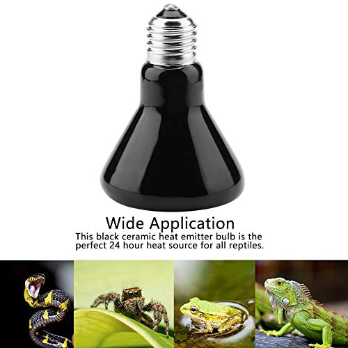 Sheens Lámpara de calefacción de Reptiles no Brillante Bombilla de emisor de cerámica infrarroja para criador de Mascotas Coop Chicken Lizard Turtle Snake Aquarium 220-230V(75W-Negro)