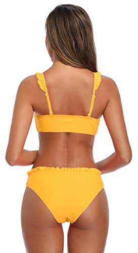 SHEKINI Bandeau Bikini Dividido Traje de Baño Simple Baúles de Baño de Cintura Baja Beachwear (L, Amarillo)