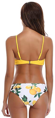 SHEKINI Mujer Conjunto de Bikini de Dos Piezas Almohadillas Bañador Estampar Trajes de Baña (Estilo A: Amarillo, Medium)